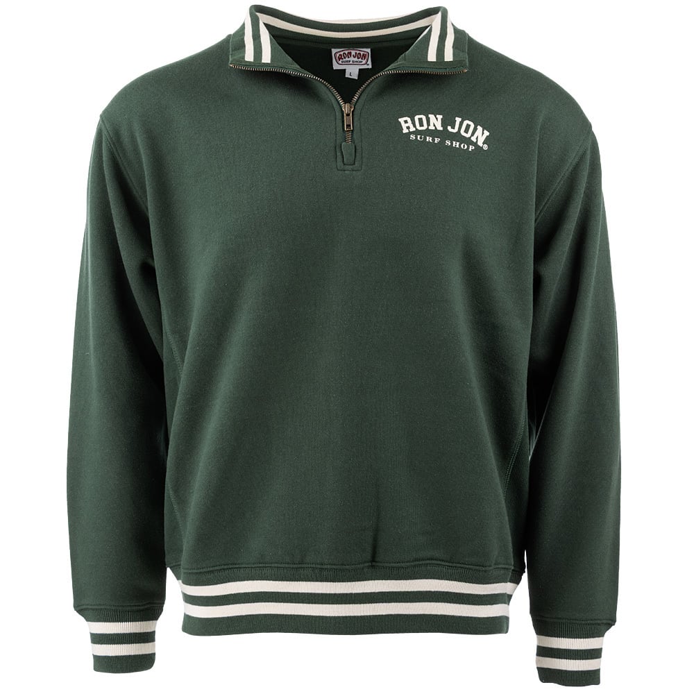 10490581321-ron-jon-forest-green-and-ivory-varsity-quarter-zip-pullover-front