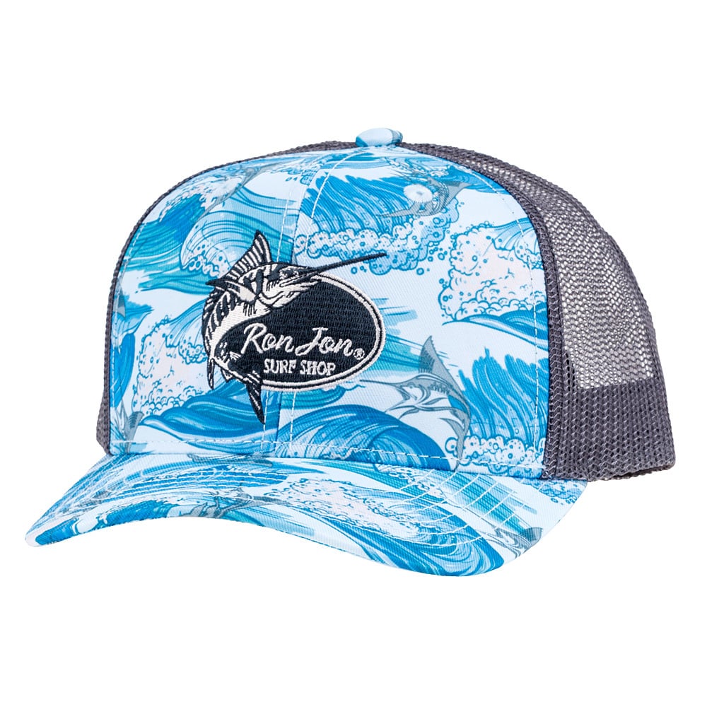 10841314000-ron-jon-blue-grey-fish-camo-trucker-cap-front