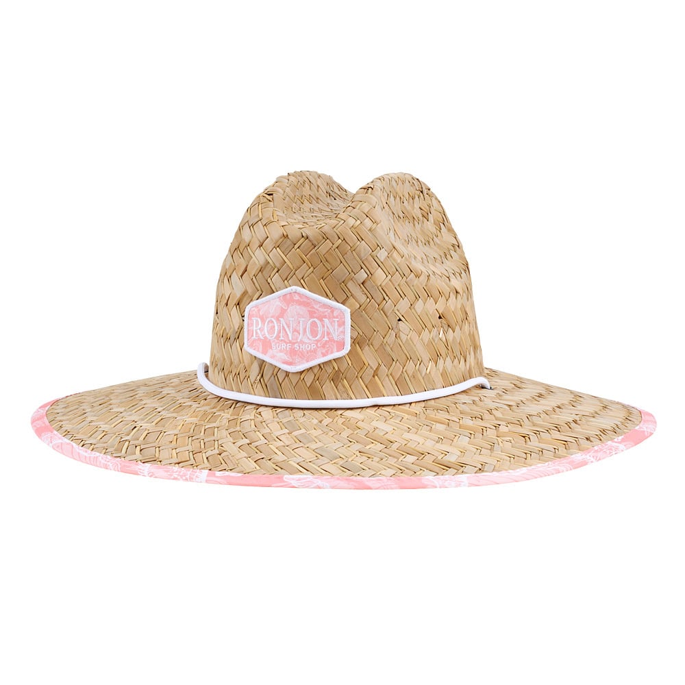 18800095000-ron-jon-pink-coral-ocean-mist-straw-lifeguard-hat-front